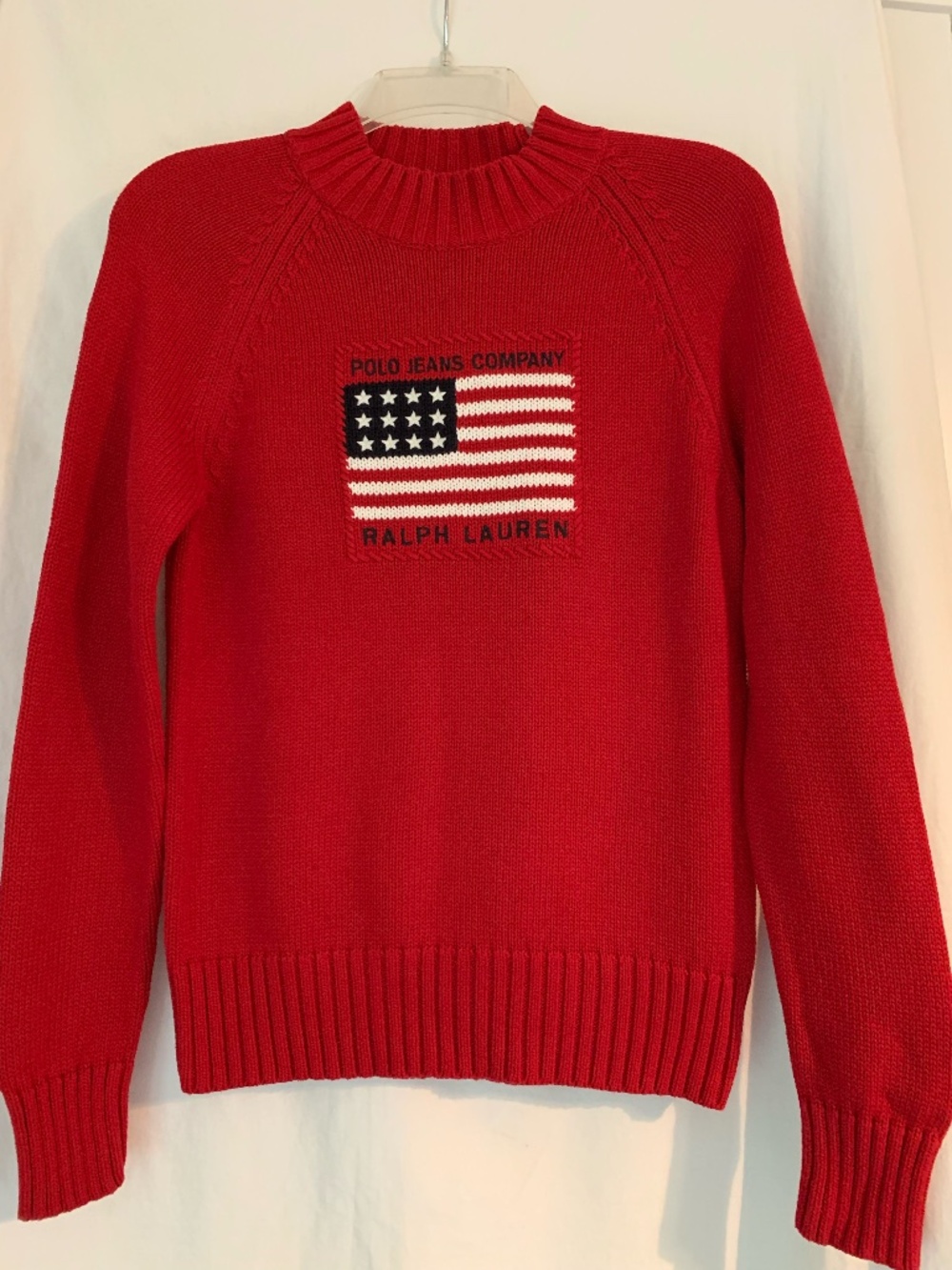 Polo Jeans Ralph Lauren vintage red American flag cotton knit sweater